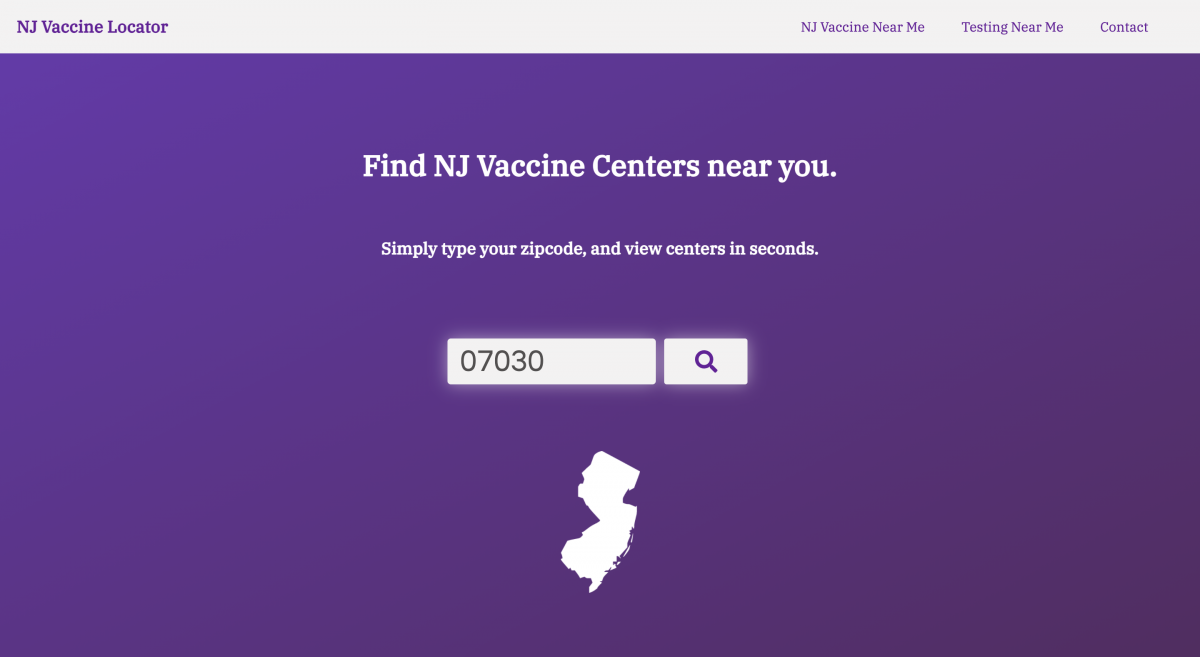 NJ vaccine locator screenshot