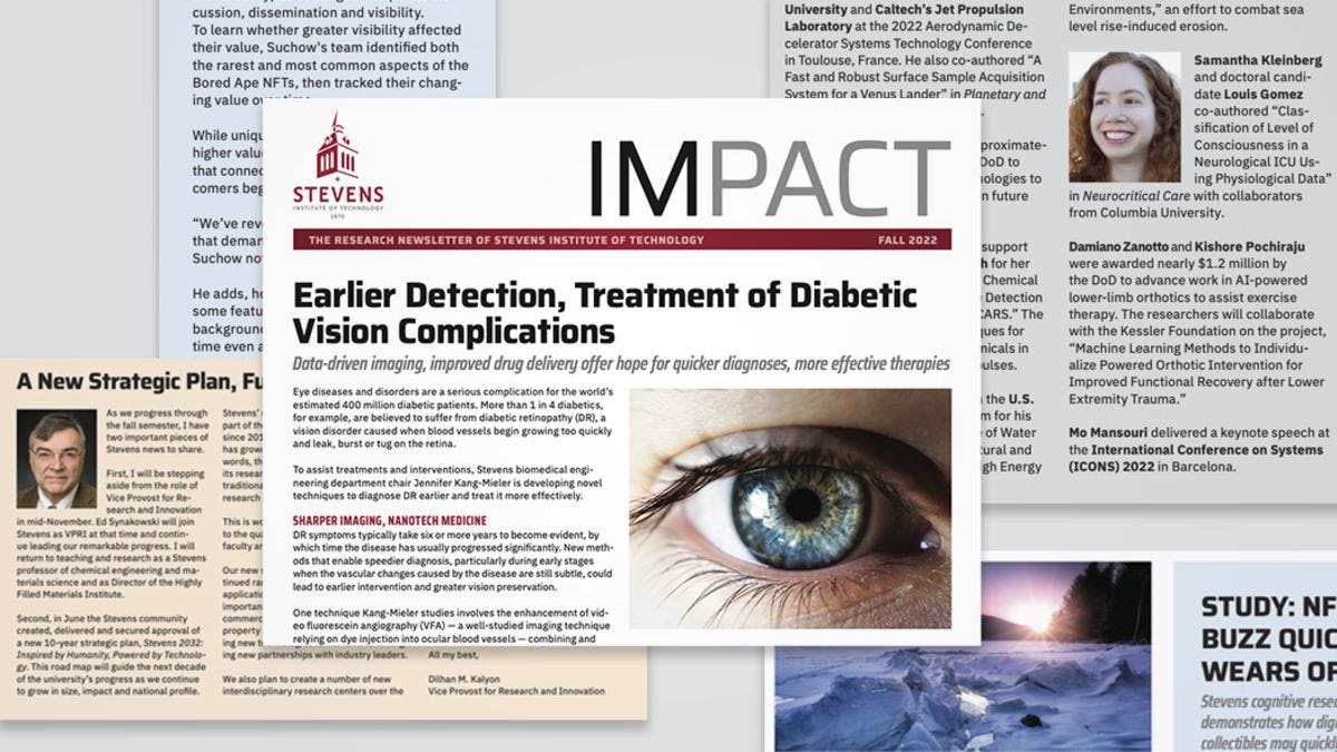 Covers of various issues of IMPACT research newsletter