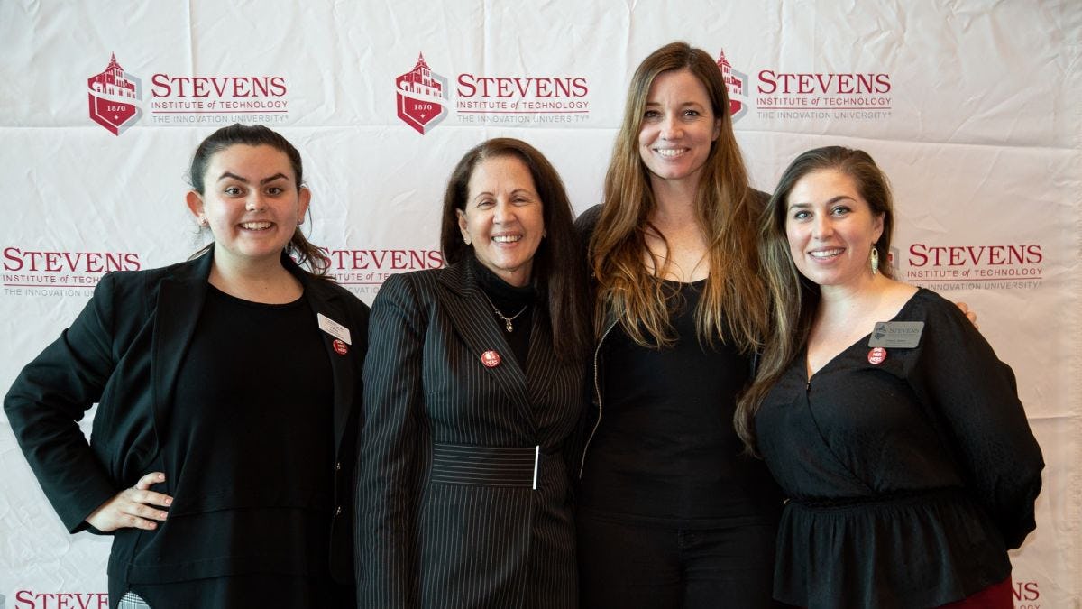 (l-r) Emily Kovelesky ’21, Malena Higuera '75, Deanne Bell and Liliana Delman, assistant director for diversity education  