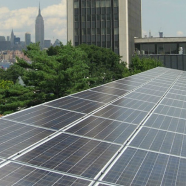 solar panels atop a Stevens campus building