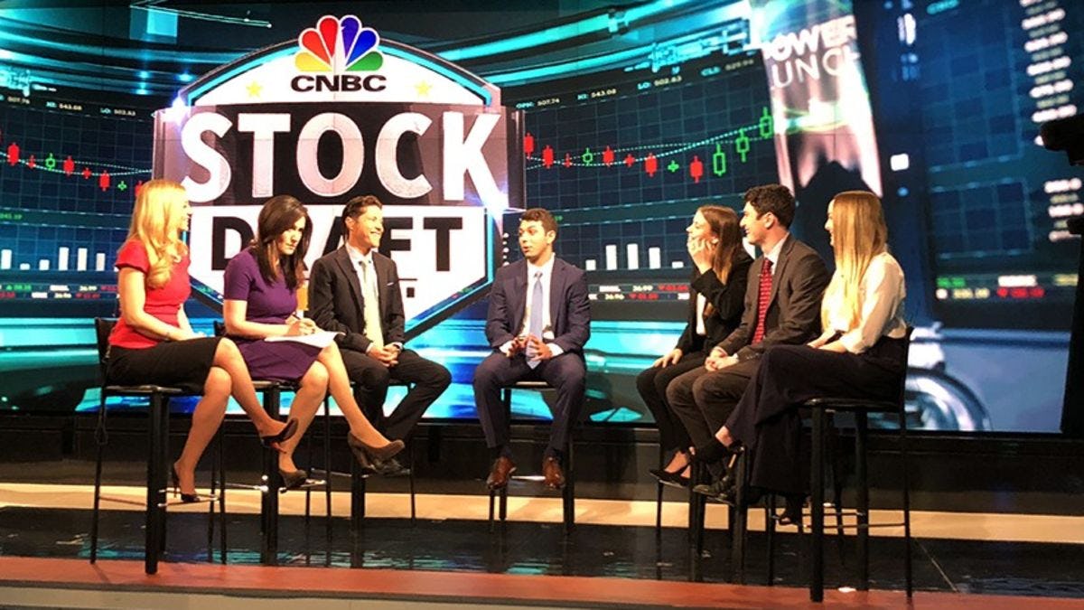 Stevens students on air live at CNBC's news studios in New Jersey.