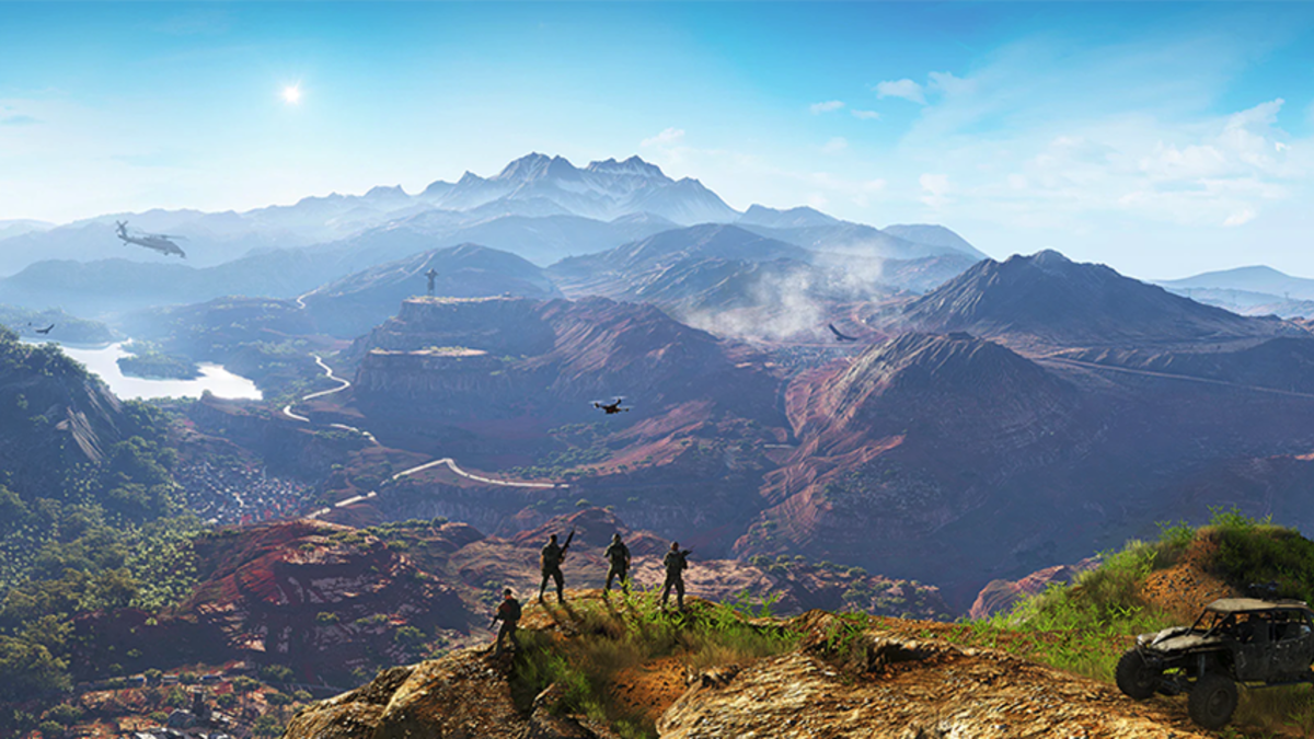 Screenshot of a mountainous landscape in the video game "Tom Clancy's Ghost Recon Wildlands"