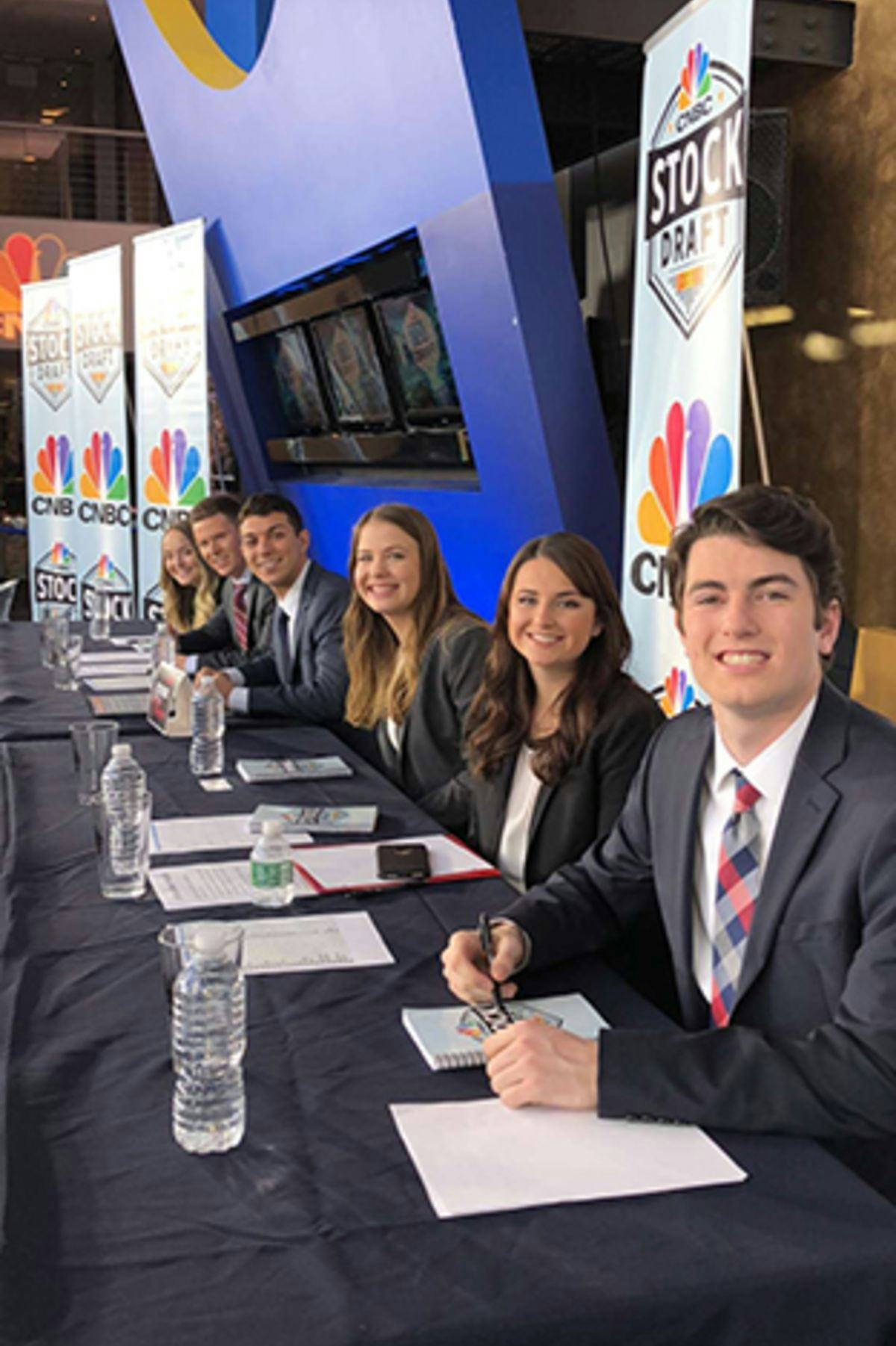 The six students on the draft floor at CNBC's studio.