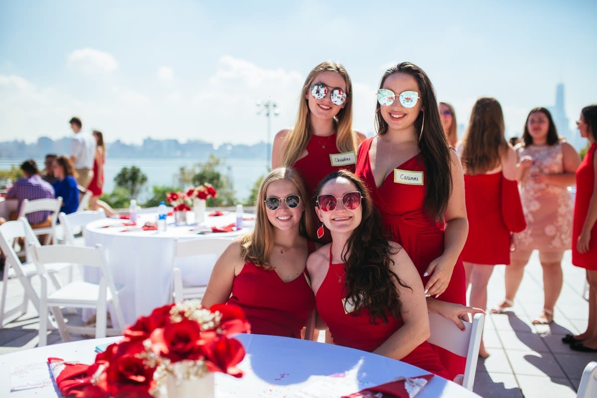 Members of Alpha Phi at the 2018 Red Dress Brunch