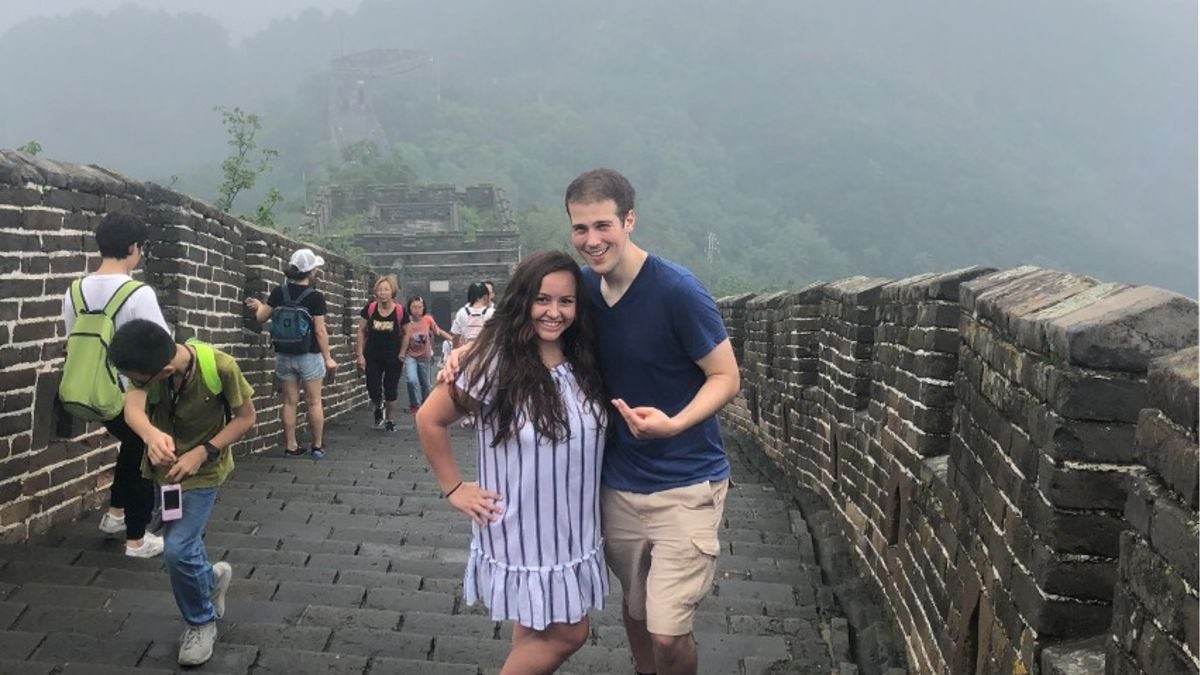Mary McNeil and Matthew Falco on the Great Wall as part of the Experiencing China Tsinghua International Summer School program. CREDIT: Matthew Falco.